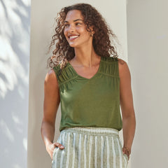 Women's Linen Blend Smocked Flowy Tank