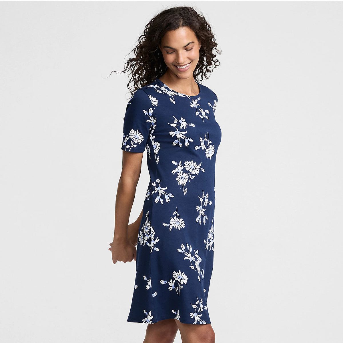Women's Petite Cotton Interlock Short Sleeve Knee Length Gown
