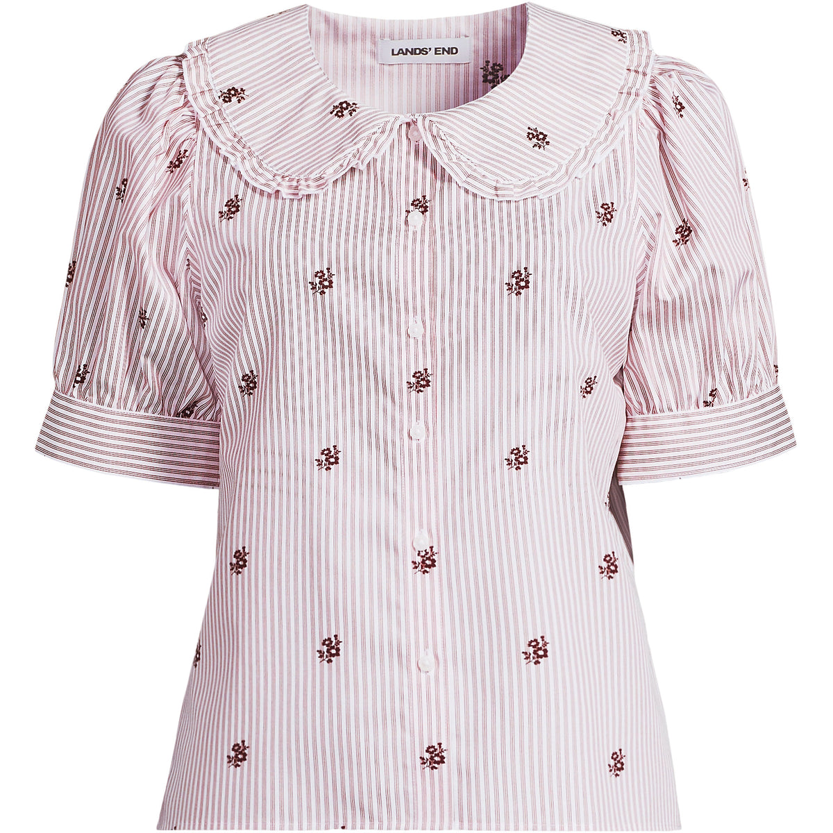 Women's Plus Size Carefree Cotton Puff Sleeve Statement Collar Shirt