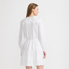 Women's Petite Long Sleeve Eyelet Mini Popover Dress