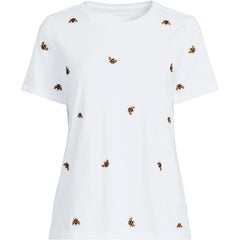 Women's Petite Relaxed Supima Cotton Embroidered Crew Neck T-Shirt
