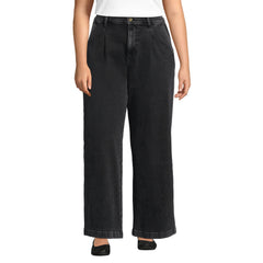 Women's Plus Size High Rise Soft Denim Pleated Wide Leg Trousers