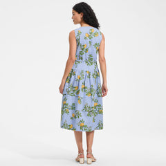 Women's Poplin Square Neck Midi Tie Waist Dress