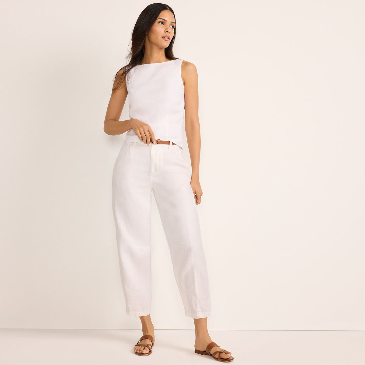 Women's Linen High Rise Pleated Barrel Leg Ankle Pants