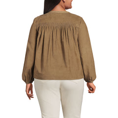 Women's Plus Size Pinwale Cord Smocked Popover Shirt