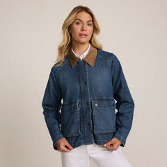 Women's Corduroy Collared Denim Jacket