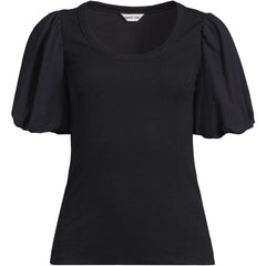 Women's Drapey Rib Puff Sleeve Scoop Neck Top