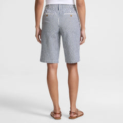 Women's Petite Elastic Back Classic 12" Chino Oxford Stripe Shorts