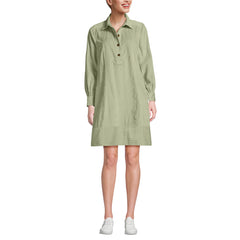 Women's Petite Wide Wale Cord Popover Long Sleeve Shirt Dress