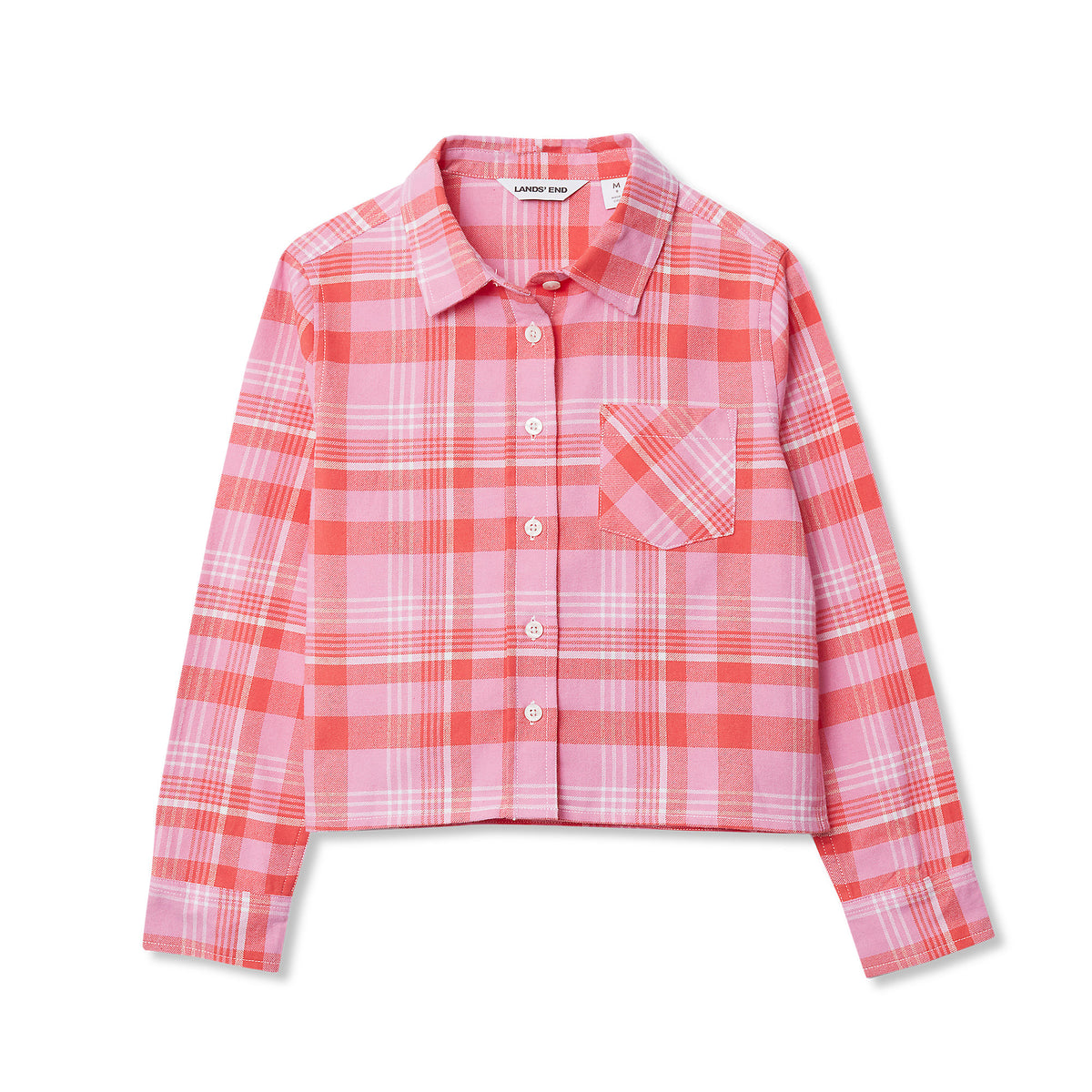 Girls Long Sleeve Cropped Flannel Shirt