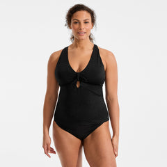 Women's Plus Size Shine Ribbed Tankini Top and High Waisted Bottom Swimsuit Set