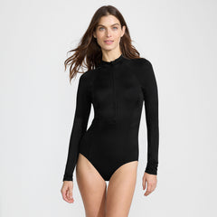 Women's DD-Cup Tugless Long Sleeve Rash Guard One Piece Swimsuit