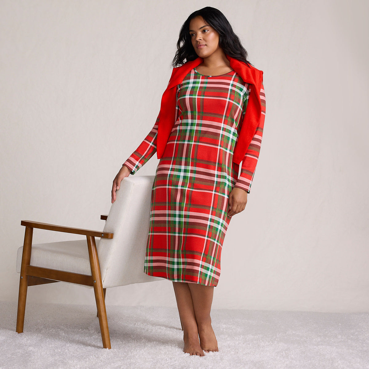 Women's Tall Cotton Long Sleeve Midcalf Nightgown