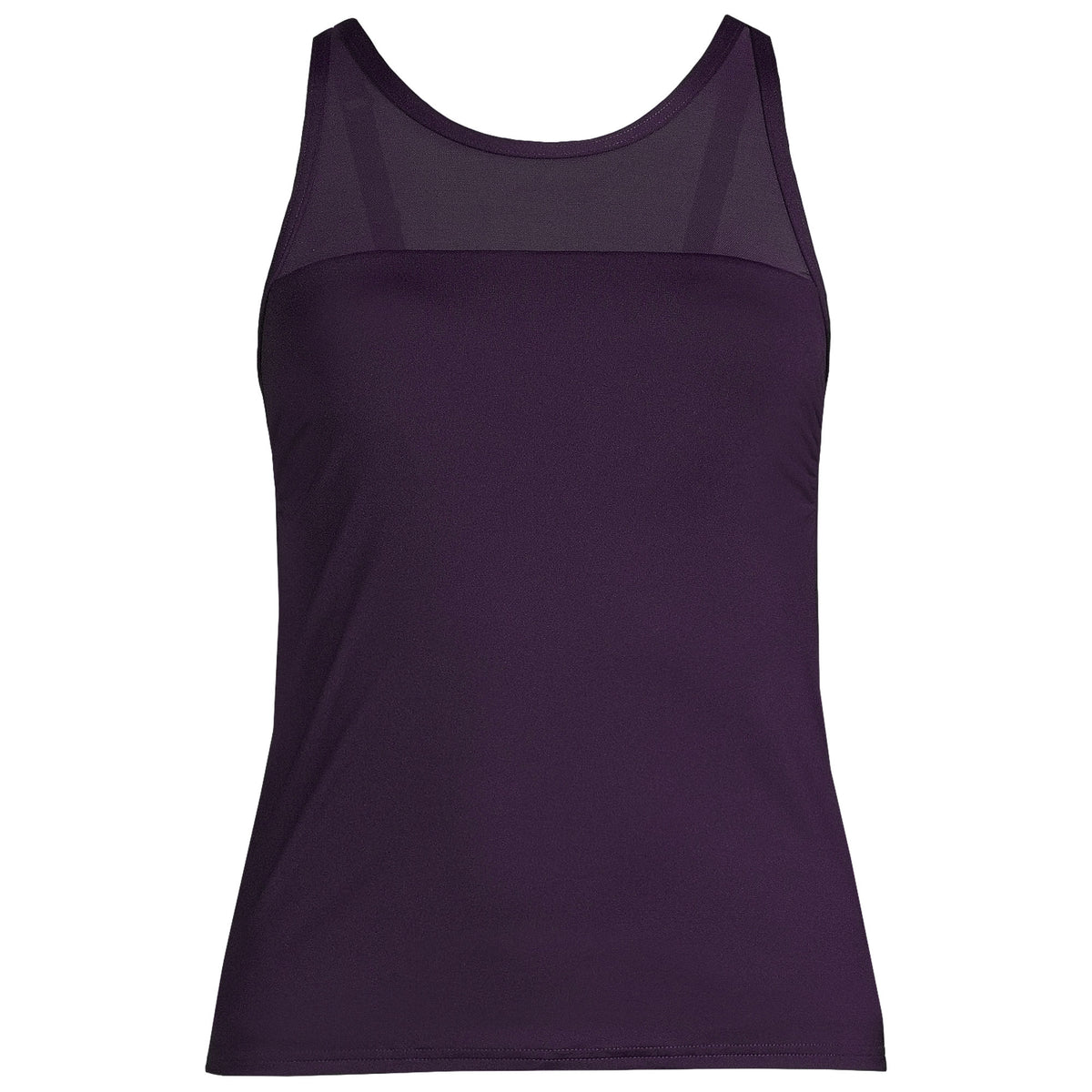 Women's Long Chlorine Resistant Smoothing Control Mesh High Neck Tankini Swimsuit Top