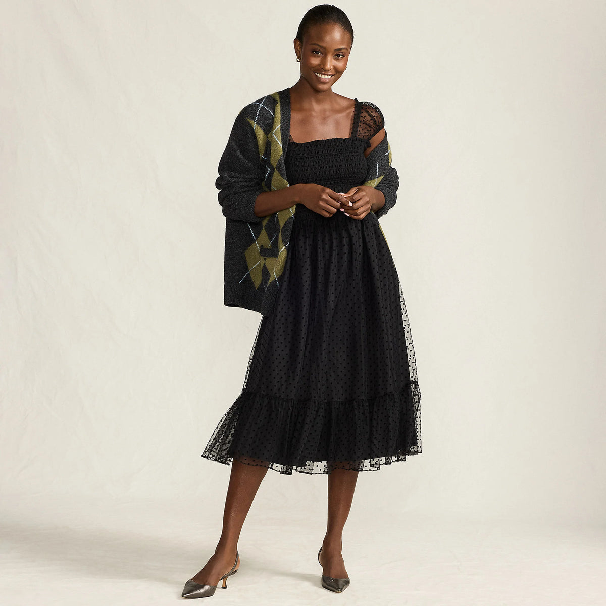 Women's Flocked Chiffon Midi Dress