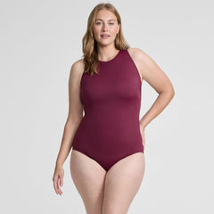 Women's Plus Size Tugless High Neck Portrait Back One Piece Swimsuit