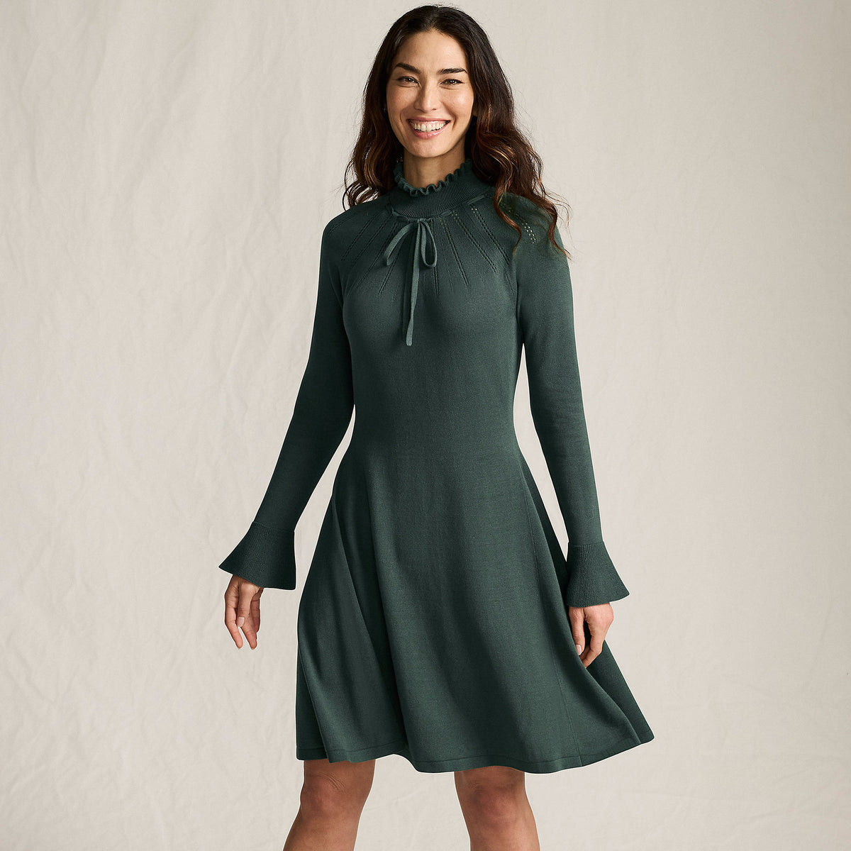 Women's Fine Gauge Cotton Fit and Flare Sweater Dress