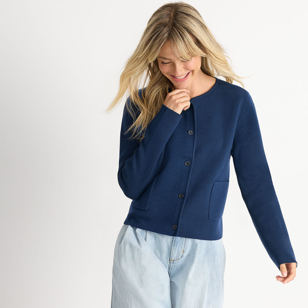 Women's Petite Fine Gauge Cotton Milano Blazer Sweater