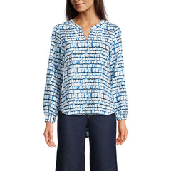 Women's Shirred Long Sleeve Split Neck Blouse