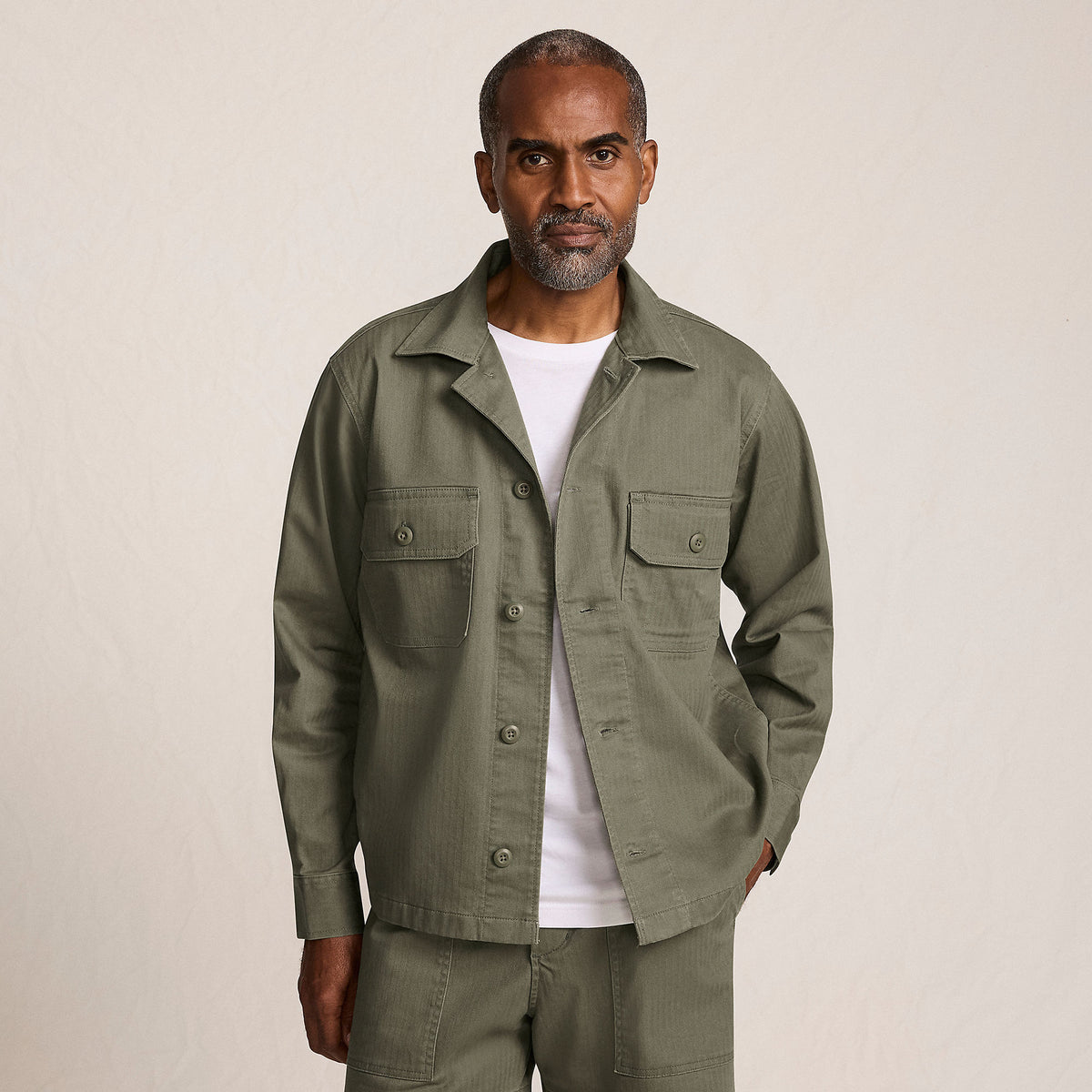 Men's Herringbone Utility Shirt Jacket