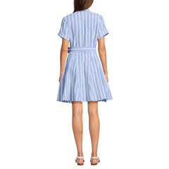 Women's Linen Blend Button Front Dress with Godets