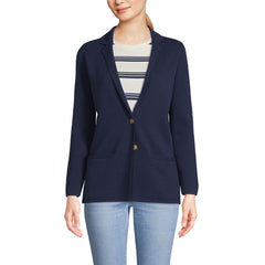 Women's Petite Fine Gauge Cotton Button Front Blazer Sweater
