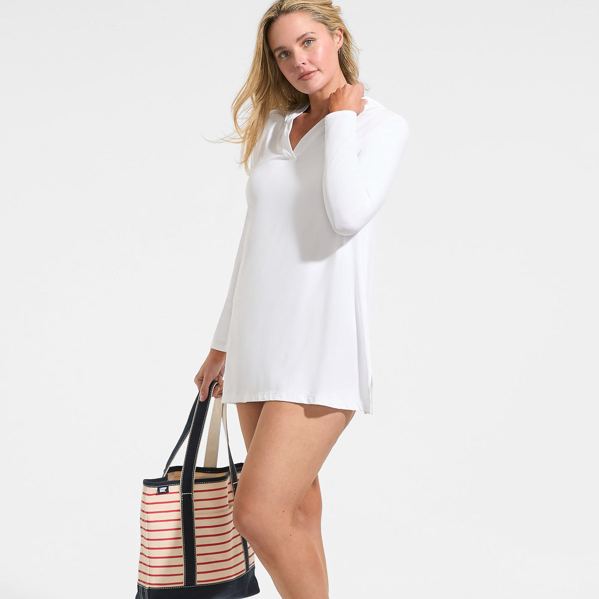 Women's Plus Size SunShade UPF 50 Hooded Mini Swim Swim Cover-Up Dress