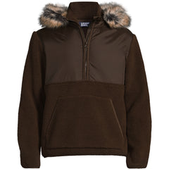 Men's Hooded Half Zip Faux Fur Sherpa Fleece Pullover