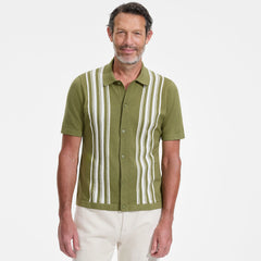 Men's Short Sleeve Striped Button Through Sweater Polo