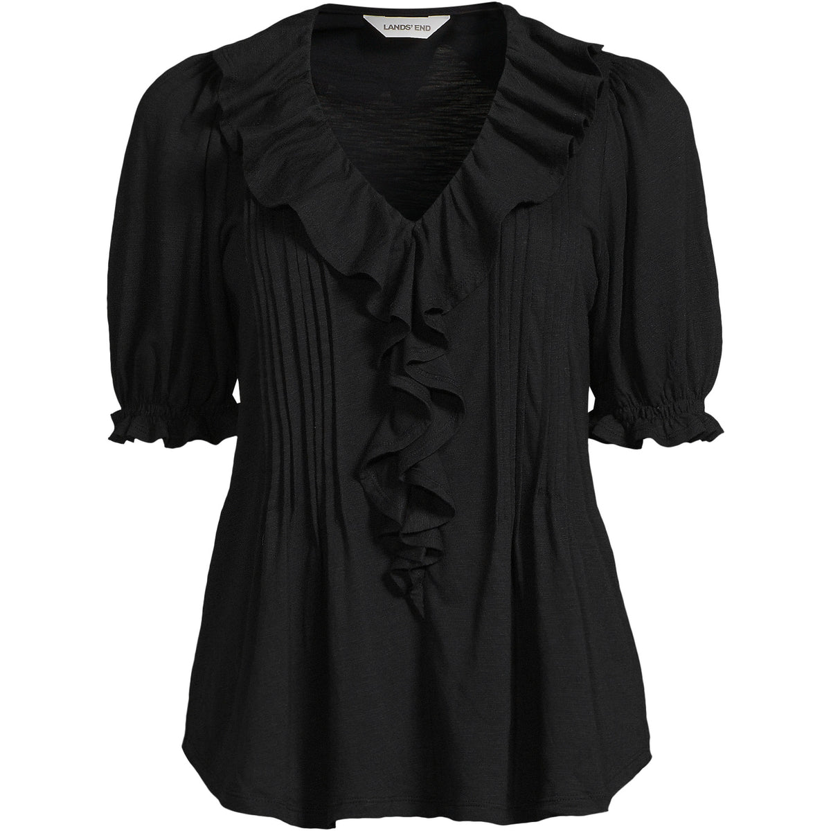 Women's Puff Sleeve Slub Ruffle Pintuck Top