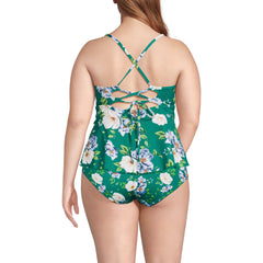 Women's Plus Size Lace-up Flutter Tankini Swimsuit Top