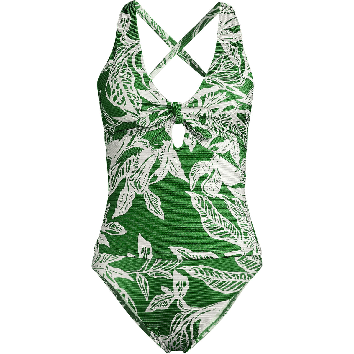 Women's Shine Ribbed Tankini Top and High Waisted Bottom Swimsuit Set