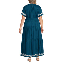 Women's Plus Size Cotton Voile Button Front Maxi Dress