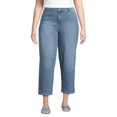 Women's Plus Size Soft Denim Mid Rise Relaxed Straight Crop Jeans
