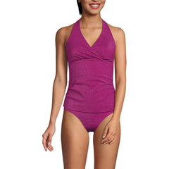 Women's Chlorine Resistant Shine V-neck Halter Tankini Swimsuit Top