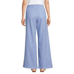 Women's Petite Seersucker High Rise Drawstring Wide Leg Pants