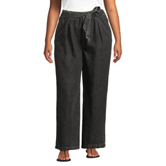 Women's Plus Size High Ridge Twill Pull On Pleated Wide Leg Pants