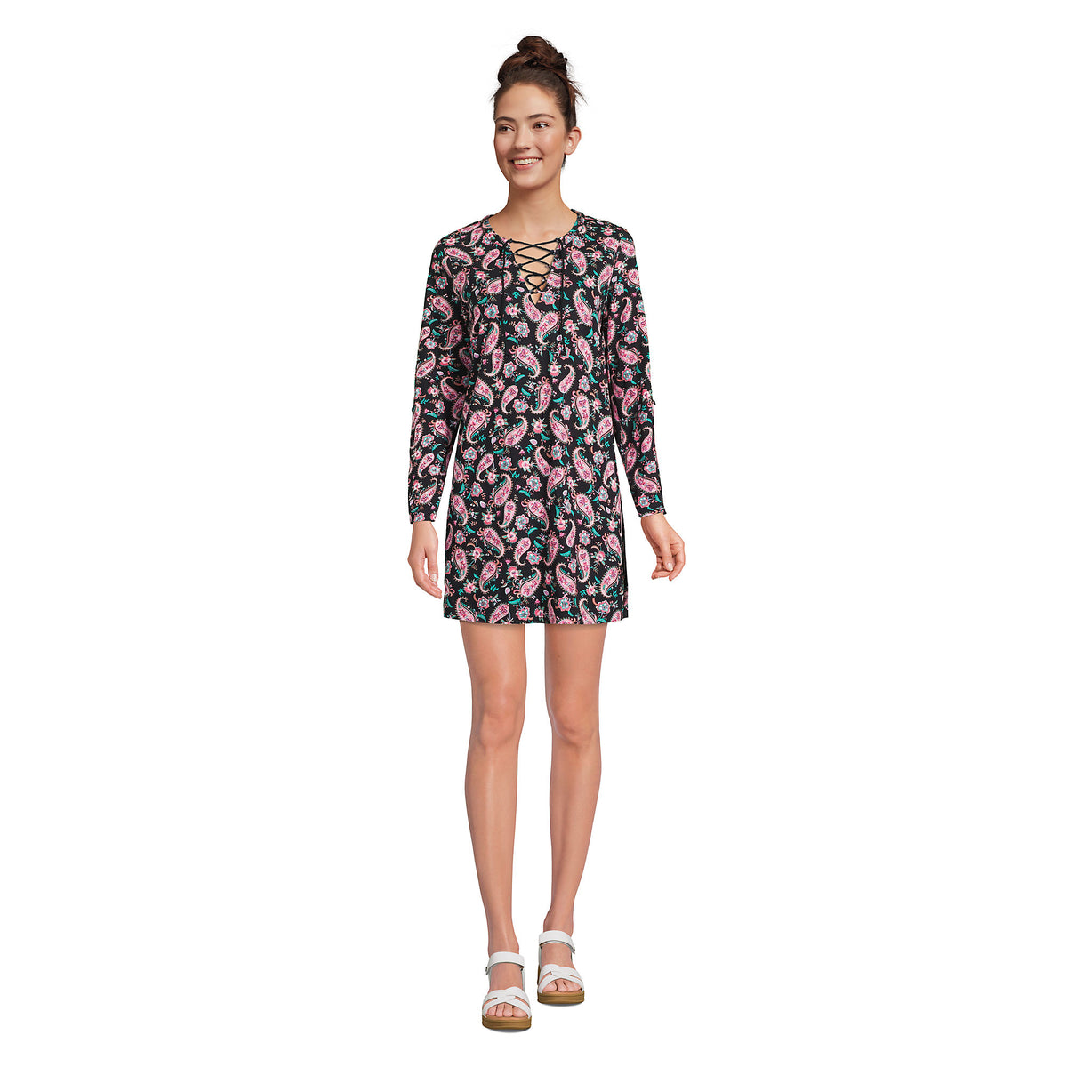 Women's Cotton Jersey V-neck Tunic Swim Cover-up Shirtdress