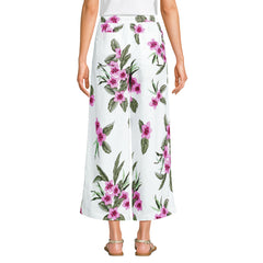 Women's High Rise Drawstring Linen Wide Leg Crop Pants