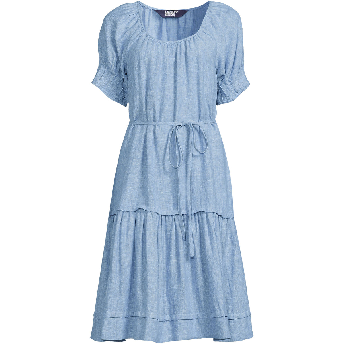 Women's Plus Size Puff Sleeve Pleated Linen Knee Length Dress