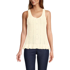 Women's Cotton Boucle Ruffle Hem Sleeveless Sweater