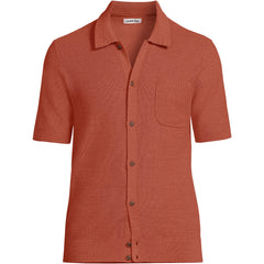 Men's Short Sleeve Texture Stitch Button Through Sweater Polo