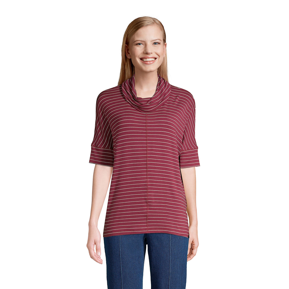 Women's Tall Super Soft Elbow Sleeve Cowl Neck Pullover Top