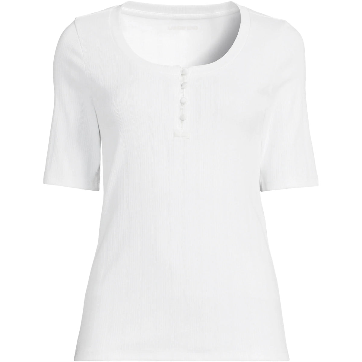 Women's Plus Size Elbow Sleeve Variegated Micro Rib Scoop Neck Henley