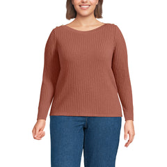 Women's Plus Size Long Sleeve Coastal Rib Boatneck Top