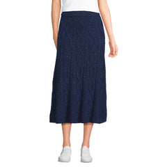 Women's Petite Cozy Lofty Cable Fluted Midi Sweater Skirt