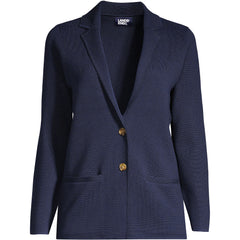 Women's Petite Fine Gauge Cotton Button Front Blazer Sweater