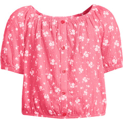 Girls Short Sleeve Knit Gauze Puff Sleeve Top