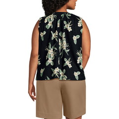 Women's Plus Size Linen Blend Notch Neck Swing Tank Top
