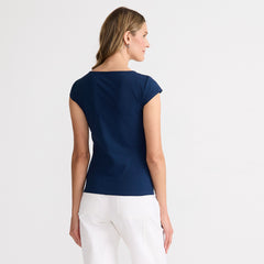 Women's Cap Sleeve Tugless Double Layer Sweetheart Knit Top
